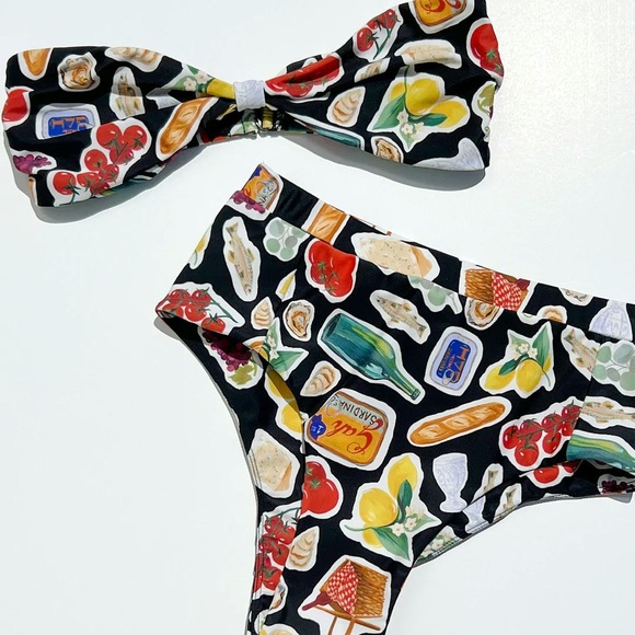 Lisa Says Gah Other - Lisa Says Gah Black Bikini Set with Red, Yellow & Green Print